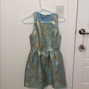 Blue and gold skater dress